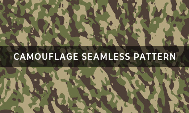 Camouflage seamless pattern. Trendy style camo, repeat print. Khaki texture, military army green hunting. Vector illustration eps 10 Camouflage seamless pattern. Trendy style camo, repeat print. Khaki texture, military army green hunting. Vector illustration eps 10 woodland camo stock illustrations