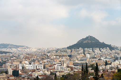 Athens, Greece. November 2021. view of the Lycabettus hill in the city center