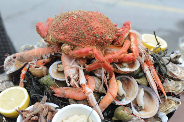 istock Fresh raw and delicious seafood mix, fruit de mer on a plate 1353474720