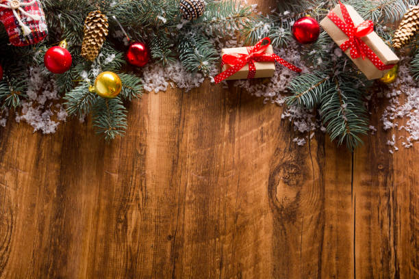 istock Christmas decoration background. Christmas tree and holidays ornament. Copy space 1353476748