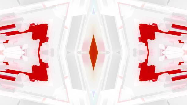 istock 3d render. Abstract white sci-fi bg with symmetrical geometric pattern like mandala or kaleidoscope. Matt white glass with multicolored inserts 1353478189