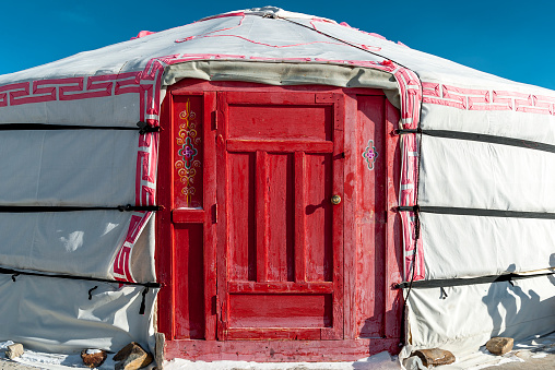 The entrance to a yurt, the typical dwelling of the nomads in Mongolia