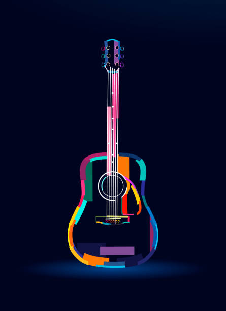 gitara akustyczna, abstrakcja, kolorowy rysunek, grafika cyfrowa - gitara akustyczna obrazy stock illustrations