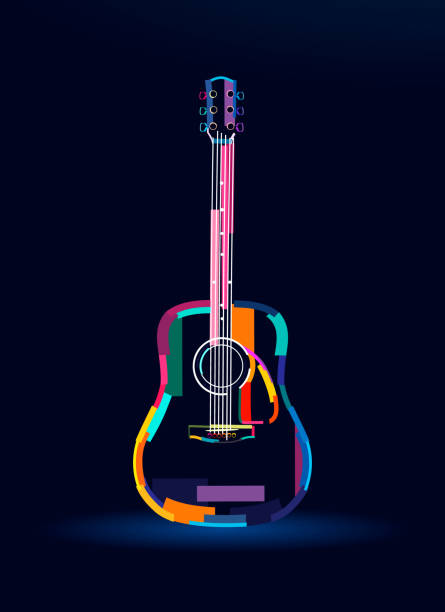 Acoustic guitar, abstract, colorful drawing, digital graphics Acoustic guitar, abstract, colorful drawing. Vector illustration of paints acoustic guitar stock illustrations