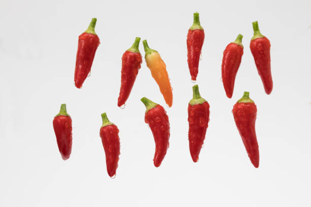 istock Group Of Chilli Peppers Levitating On White Background 1353479754