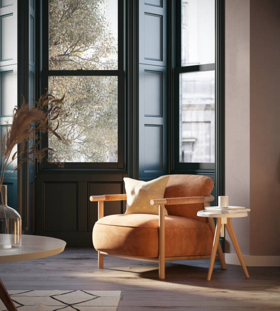 boho nook dalla finestra a bovindo - style armchair contemporary furniture foto e immagini stock