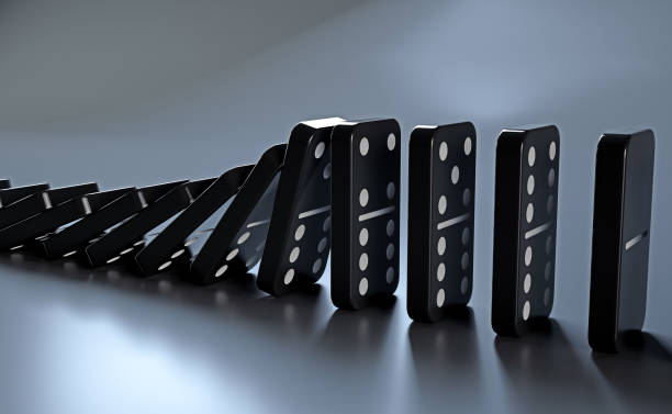 Modern Black And White Dominoes - 3D Illustration Modern Black And White Dominoes On Silver Background. domino stock pictures, royalty-free photos & images