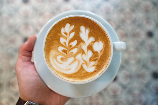 Barista, make coffee, cup,  latte art