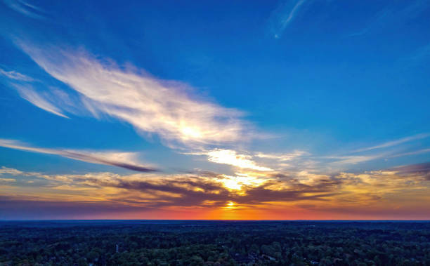 Colorful sunset over the horizon stock photo