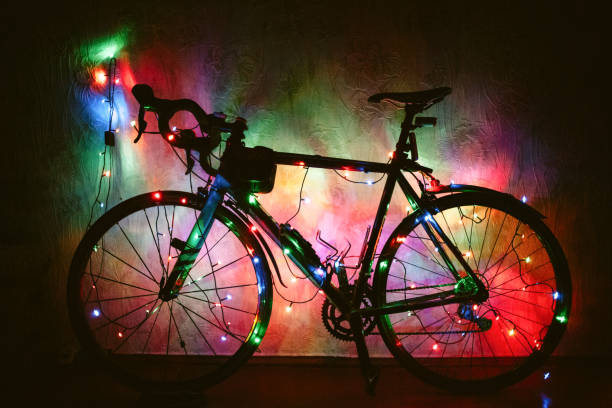 istock Bicycle decorated with Christmas lights 1353484120