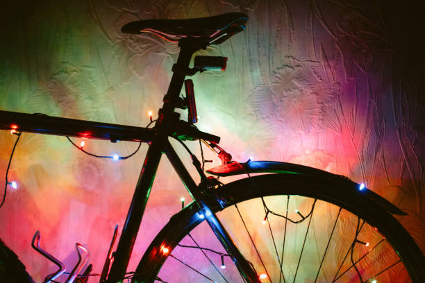 istock Bicycle decorated with Christmas lights 1353484122