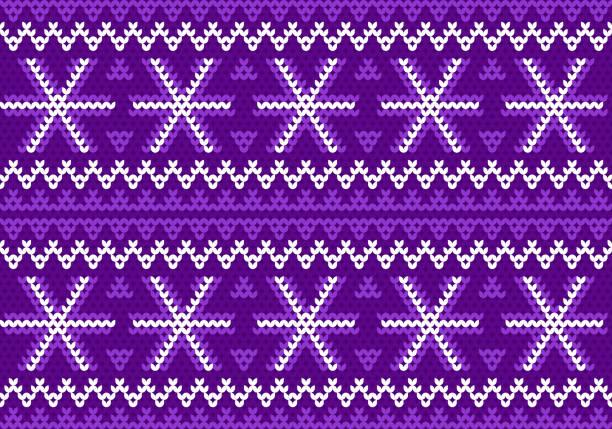 ilustrações de stock, clip art, desenhos animados e ícones de purple holiday snowflake sweater knitted pattern background - christmas cardigan woven pattern