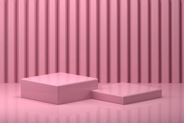 bright pink podium with two zones for cosmetics 3d render stock photo