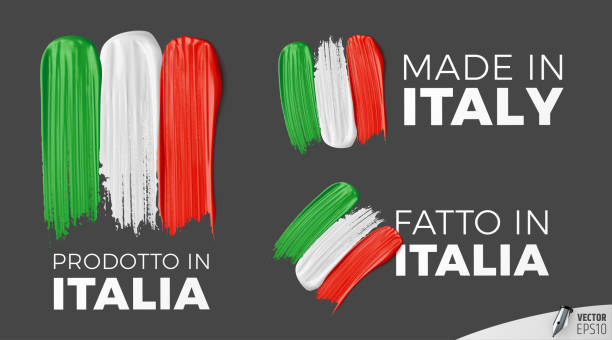 Vector realistic made in Italy logos Vector realistic paintbrushes made in Italy logos on a dark grey background. italy stock illustrations