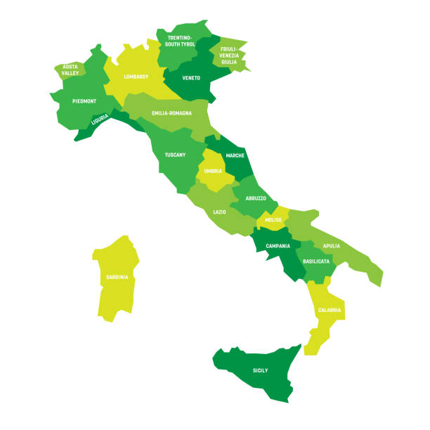 illustrations, cliparts, dessins animés et icônes de italie - carte des régions - italy map sicily cartography