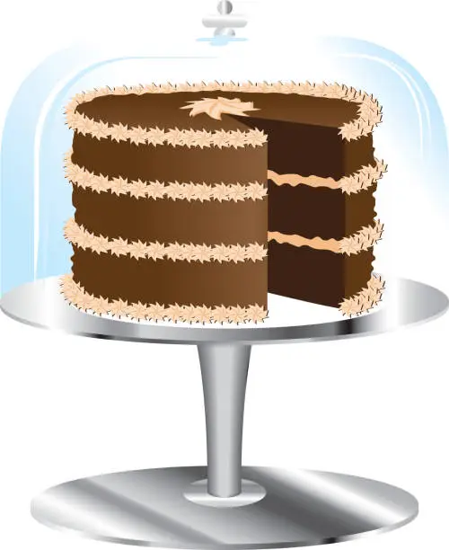 Vector illustration of Chocolate Cake on stand and glass cover