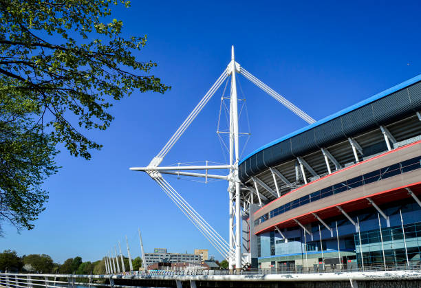 extérieur du cardiff millennium stadium par une journée ensoleillée - cardiff millennium centre photos et images de collection