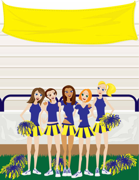 High School Cheerleaders wearing Blue and Gold vector art illustration
