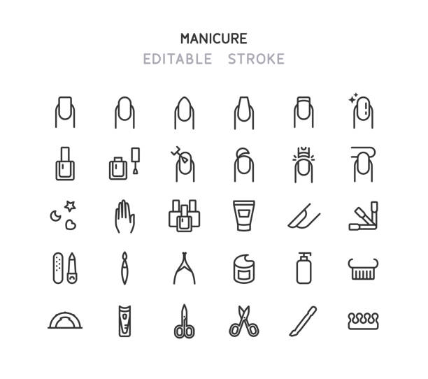 illustrations, cliparts, dessins animés et icônes de icônes de ligne de manucure des ongles trait modifiable - nail file