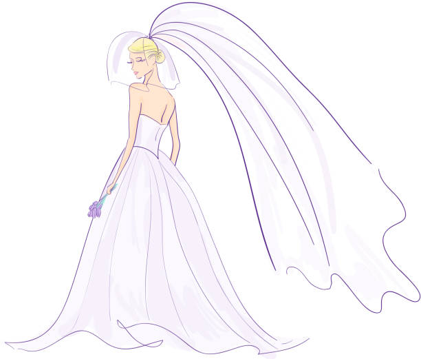Bride looking over shoulder, Hand Drawn, isolated vector art illustration