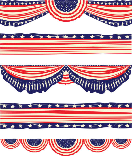 American Flag Elements and Buntings, Distressed look vector art illustration