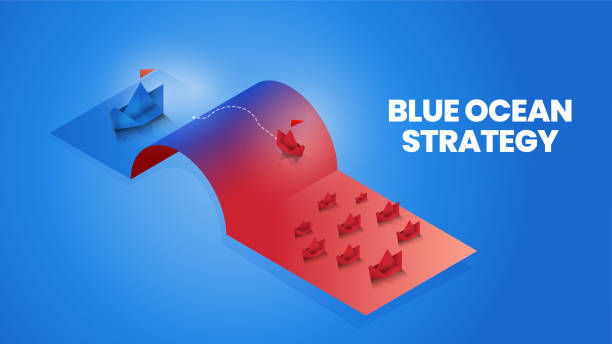 Isometric blue ocean strategy is comparison 2 market; red ocean and blue ocean market and customer for marketing analysis and plan. The origami presentation metaphor pioneer market has no competition Isometric blue ocean strategy is comparison 2 market; red ocean and blue ocean market and customer for marketing analysis and plan. The origami presentation metaphor pioneer market has no competition making money origami stock illustrations