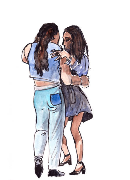 istock Couple of latino dancers watercolor ink drawing 1353514611