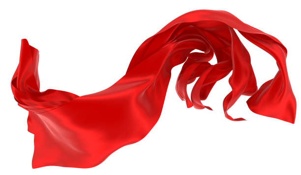 istock Beautiful flowing fabric of red wavy silk or satin. 3d rendering image. 1353515804