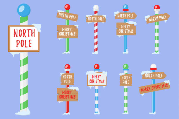 istock Winter holiday xmas signs for the north pole. 1353519681
