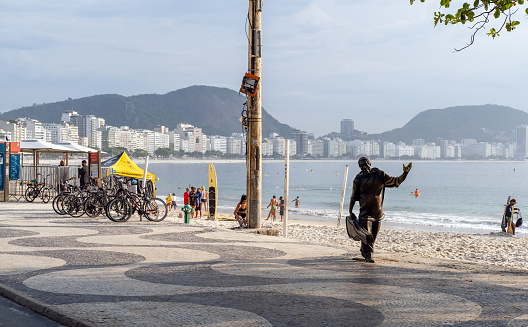 Rio de Janeiro city, Rio de Janeiro state, Brazil - October 07, 2021:People strolling and exercising in the morning on the most famous avenue from Rio.