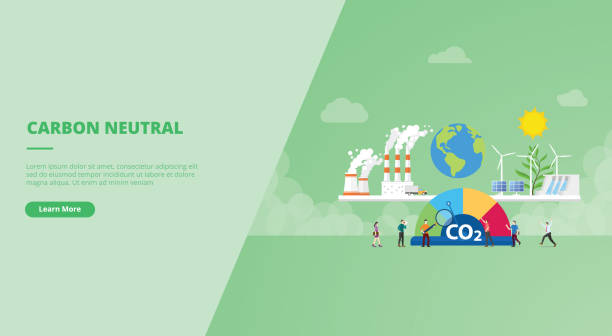 illustrazioni stock, clip art, cartoni animati e icone di tendenza di concetto carbon neutral per il banner del modello di homepage di atterraggio del sito web o la presentazione della diapositiva - esg