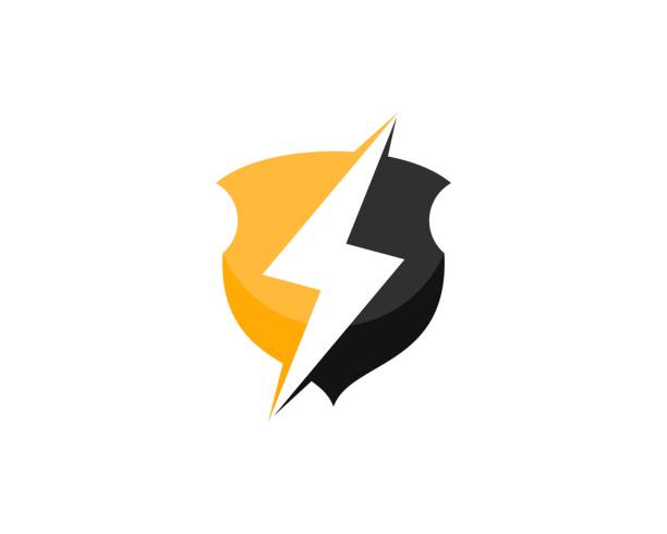 symbol elektryczności w logo tarczy - business solution flash stock illustrations