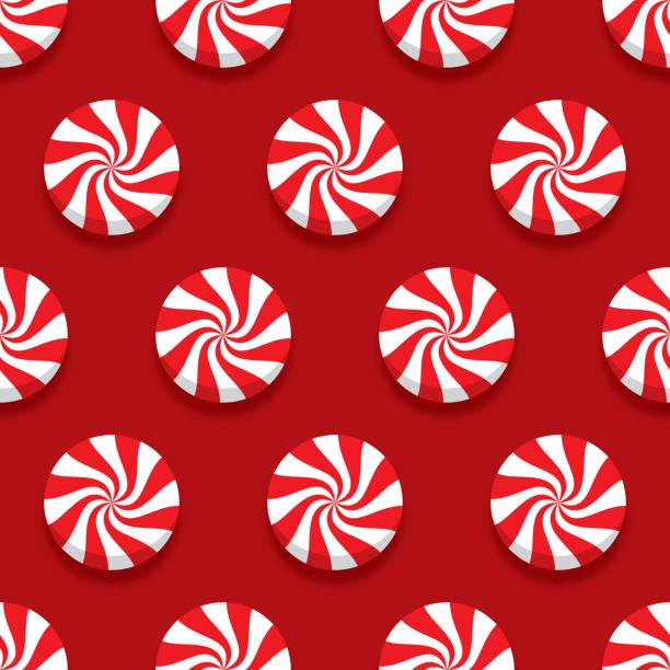 Peppermint Pattern 1 Vector illustration of peppermints in a repeating pattern against a red background. peppermints stock illustrations