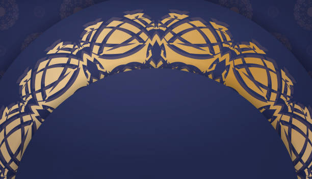 istock Dark blue banner with Indian gold ornament for design under your text 1353531434