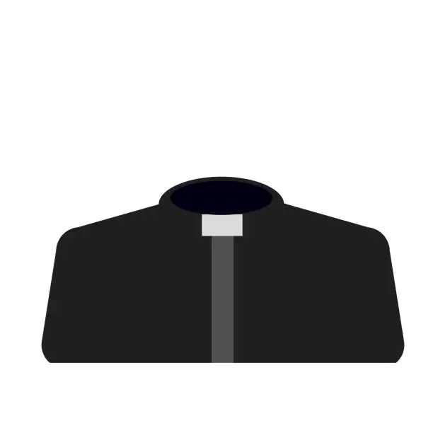 Vector illustration of Catholic priest. Symbol of religion and church. Black Church clothes. Shirt with a collar.