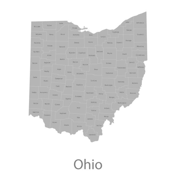 ohio karte - ohio map county cartography stock-grafiken, -clipart, -cartoons und -symbole