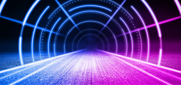 3D rendered neon lights extend under the background of the forward asphalt tunnel space 3D rendered neon lights extend under the background of the forward asphalt tunnel space gloriole stock pictures, royalty-free photos & images