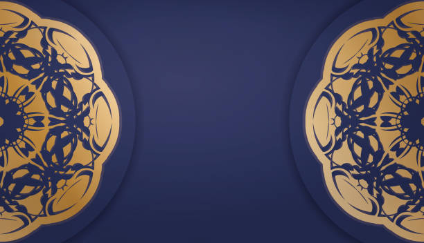 istock Dark blue banner with vintage gold ornaments for logo design 1353534095