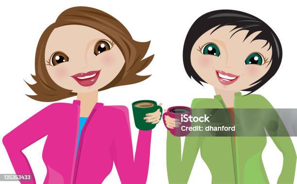 Kobiety Robienie Przerwa Na Kawę I Uśmiechania Się - Stockowe grafiki wektorowe i więcej obrazów Kawa - napój