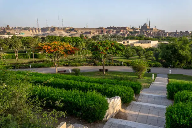 Photo of Panoramic view of the city of Cairo (Egypt) from Al-Azhar Park landscaped gardens