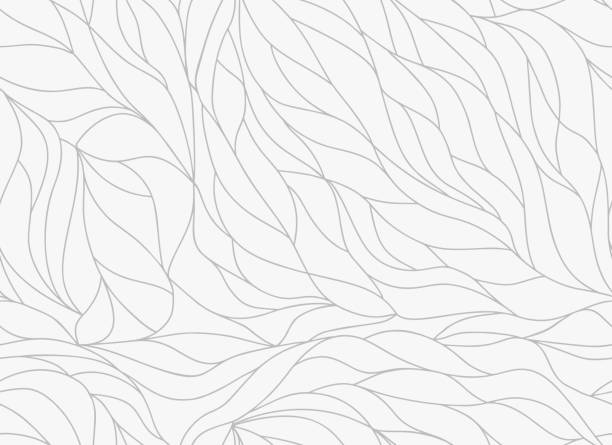 кудрявые волны кудрявые, изогнутые линии, стилизованный абстрактный рисунок лепестков. бесшовный фон листа. золотистый контур белой текст� - органическое вещество stock illustrations