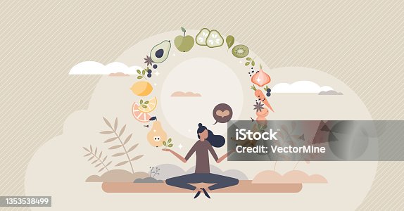 istock Mindful eating and daily diet with harmony and balance tiny person concept 1353538499