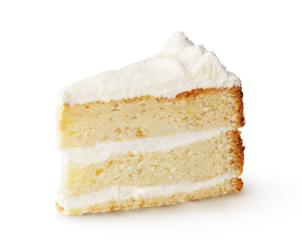 istock Piece of white biscuit cake isolated on white background 1353543070
