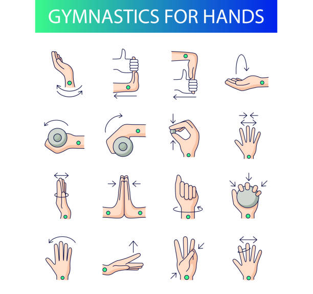 Carpal tunnel syndrome, color icons set Carpal tunnel syndrome, for web design, templates and more wrist exercise stock illustrations