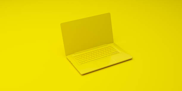 istock Laptop in Yellow 3D rendering in minimal style 1353547168