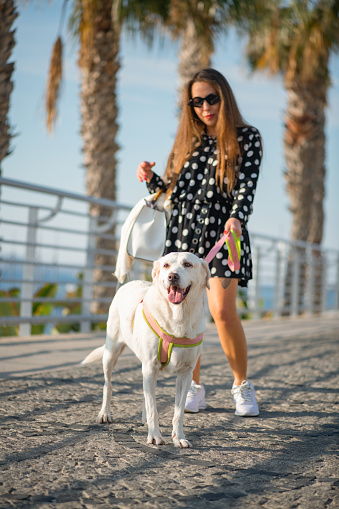 Young Woman Walking Her Dog