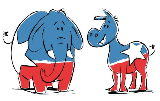 Vector illustration of Republican Elephant And Democratic Donkey