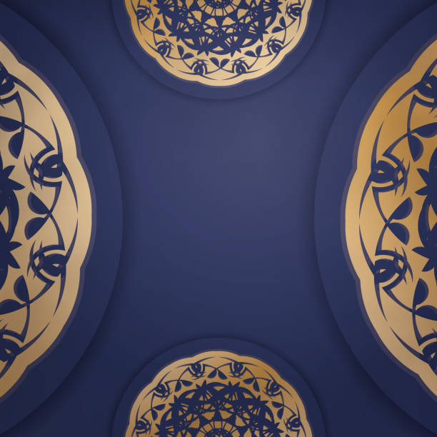istock Presentable dark blue business card with Greek gold ornaments for your brand. 1353551839