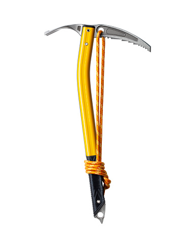 Ice axe with rope isolated on white background.