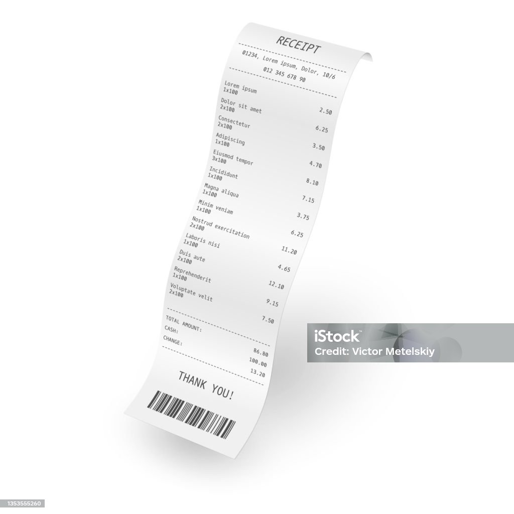 Receipt Or Bill Realistic Template 3d Paper Payment Check Supermarket ...